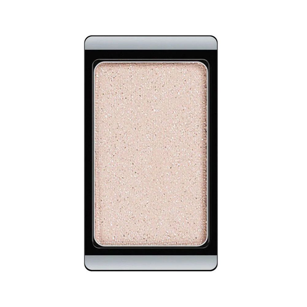 Artdeco oogschaduw, goudkleurig. Rechthoekige vorm, zwart frame, zilveren rand. Productaanzicht van bovenaf.