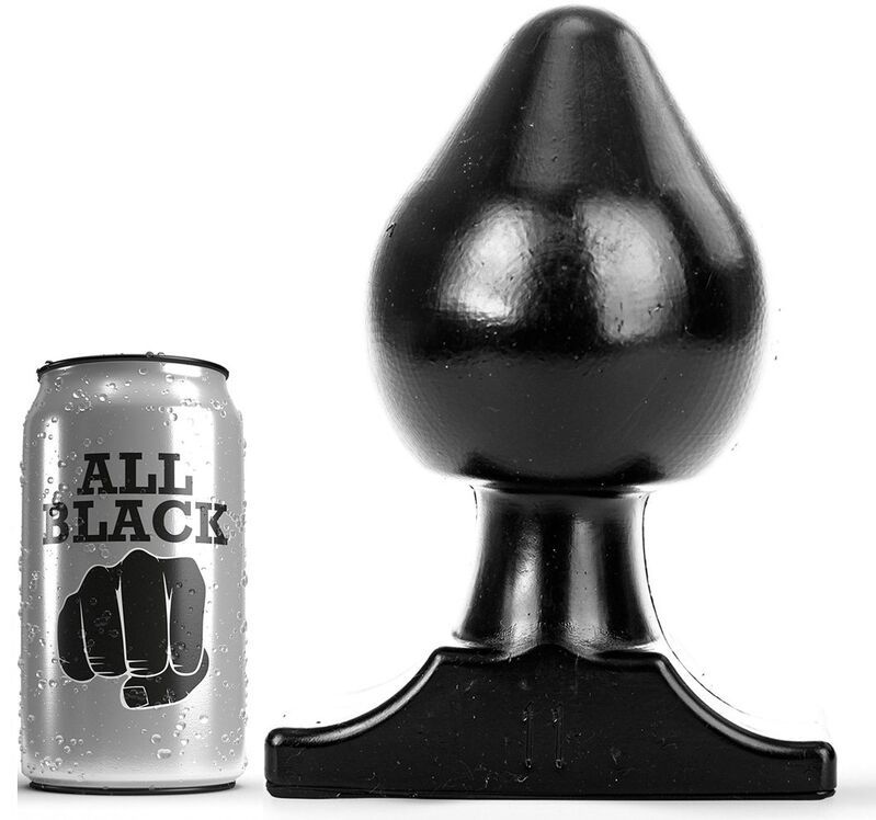 Zwarte anale plug naast een nat blikje met 'ALL BLACK' erop.