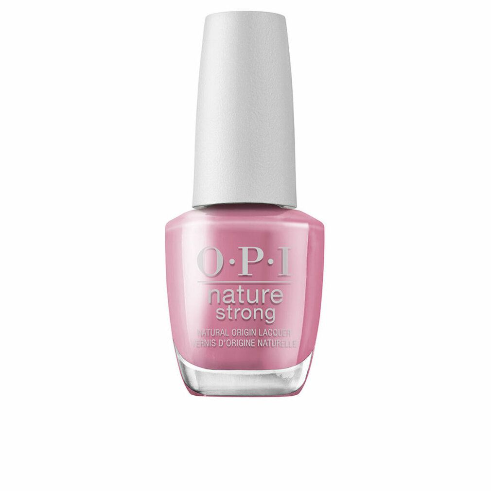 OPI Nature Strong nagellak. Roze fles met witte dop. Opschrift: OPI, nature strong, Natural Origin Lacquer.