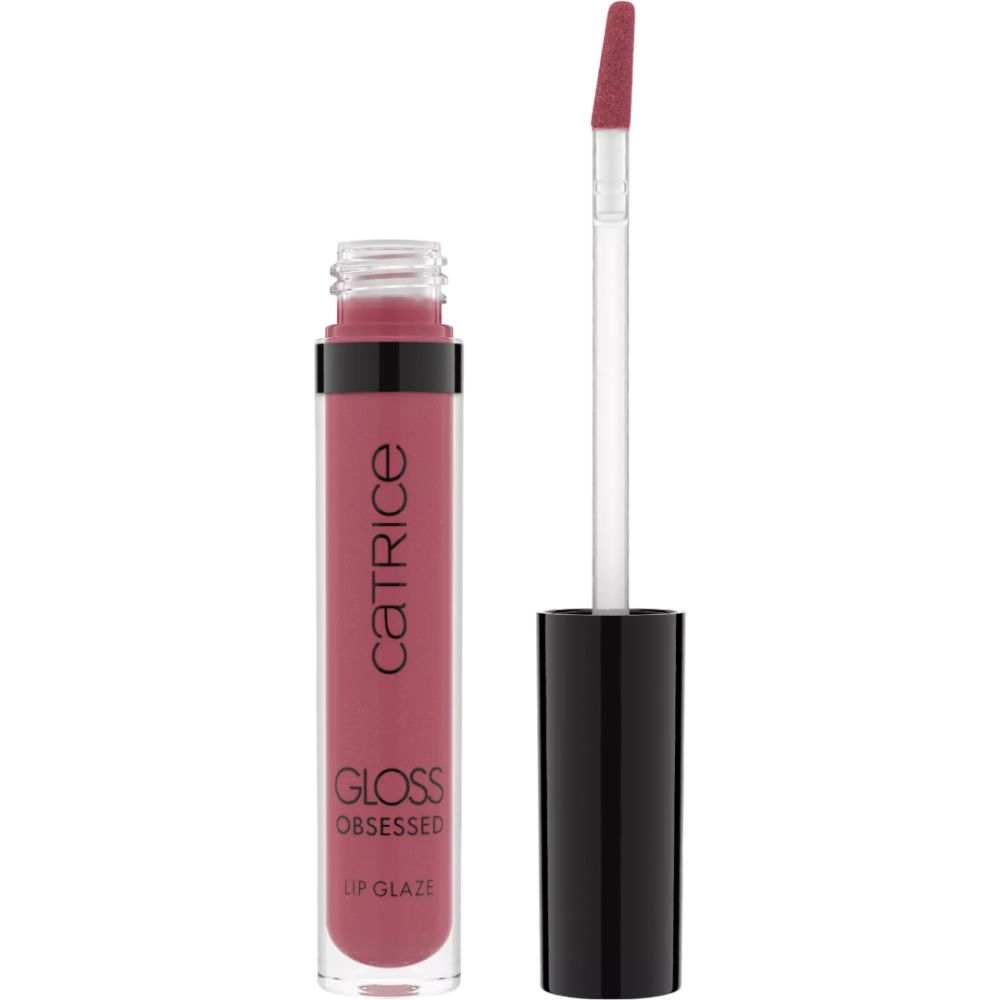 Catrice lipgloss. Tube met open dop en applicator. Productnaam en merk zichtbaar.