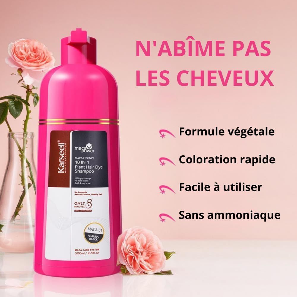 KARSEELL Shampooing Colorant Noir – Couverture rapide des Cheveux Blancs