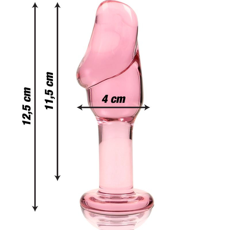 Plug anal en verre rose, 12,5 cm de long, 4 cm de large.