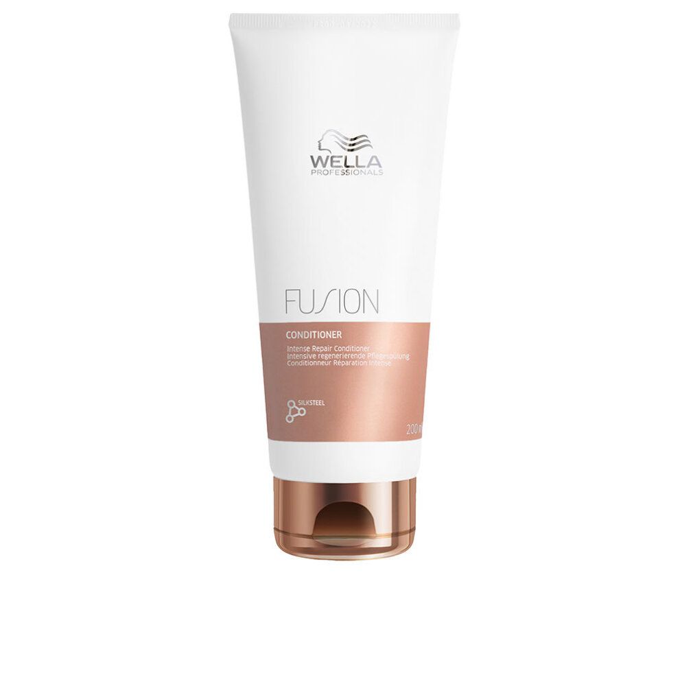 Witte tube met Wella-logo en "FUSION Conditioner". Onderkant koperkleurig.