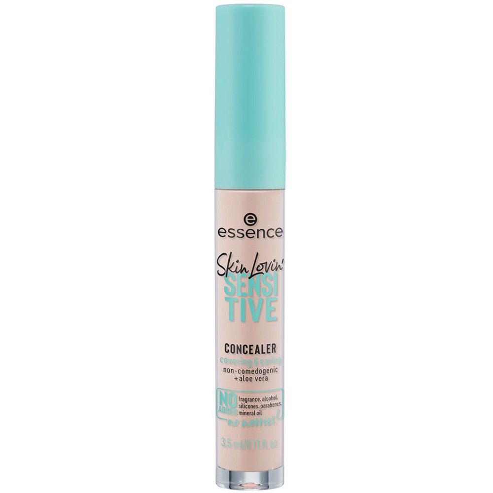 Correcteur Essence, Skin Lovin' Sensitive, avec bouchon bleu clair. Contient de l'aloe vera. Inscription: Concealer.