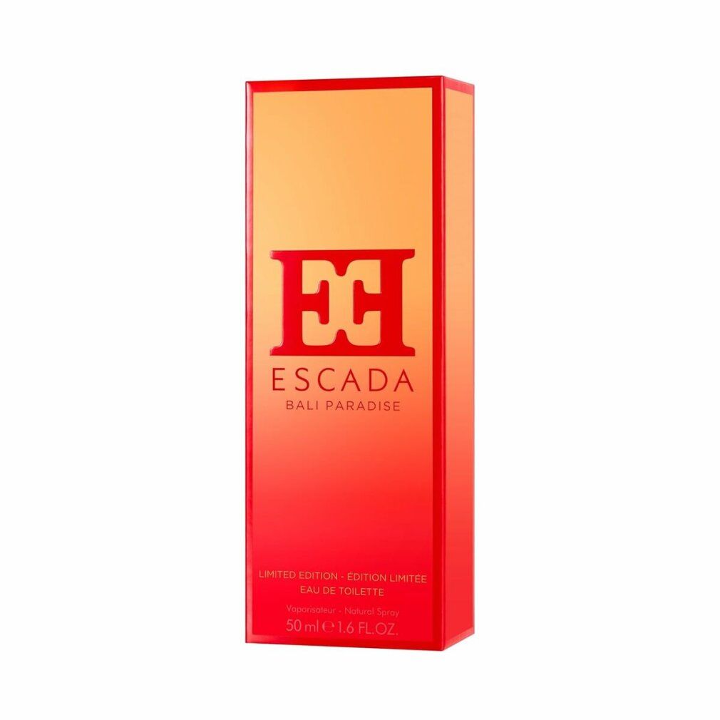 Emballage Escada Bali Paradise. Boîte rouge et orange. Édition limitée. Eau de Toilette Spray.