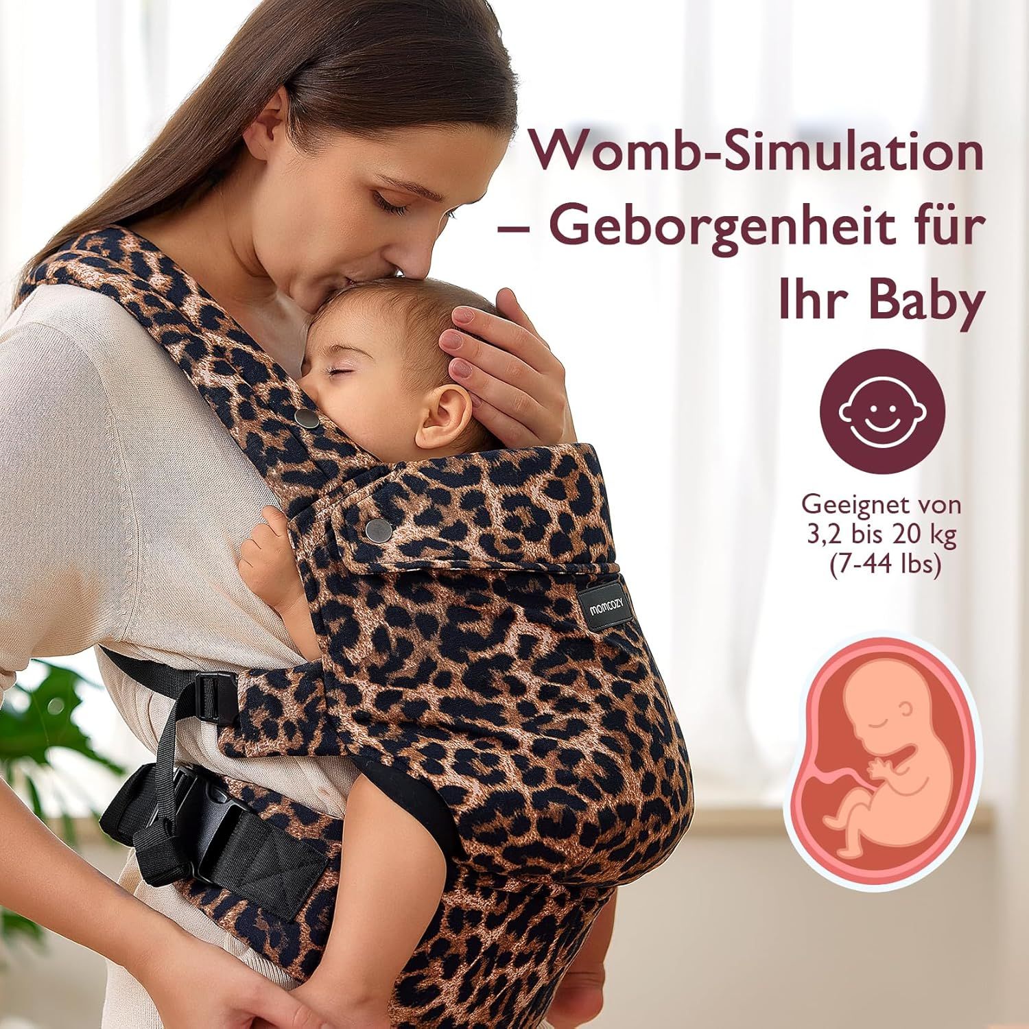 Momcozy Baby Draagzak – Licht & Ademend Luipaard
