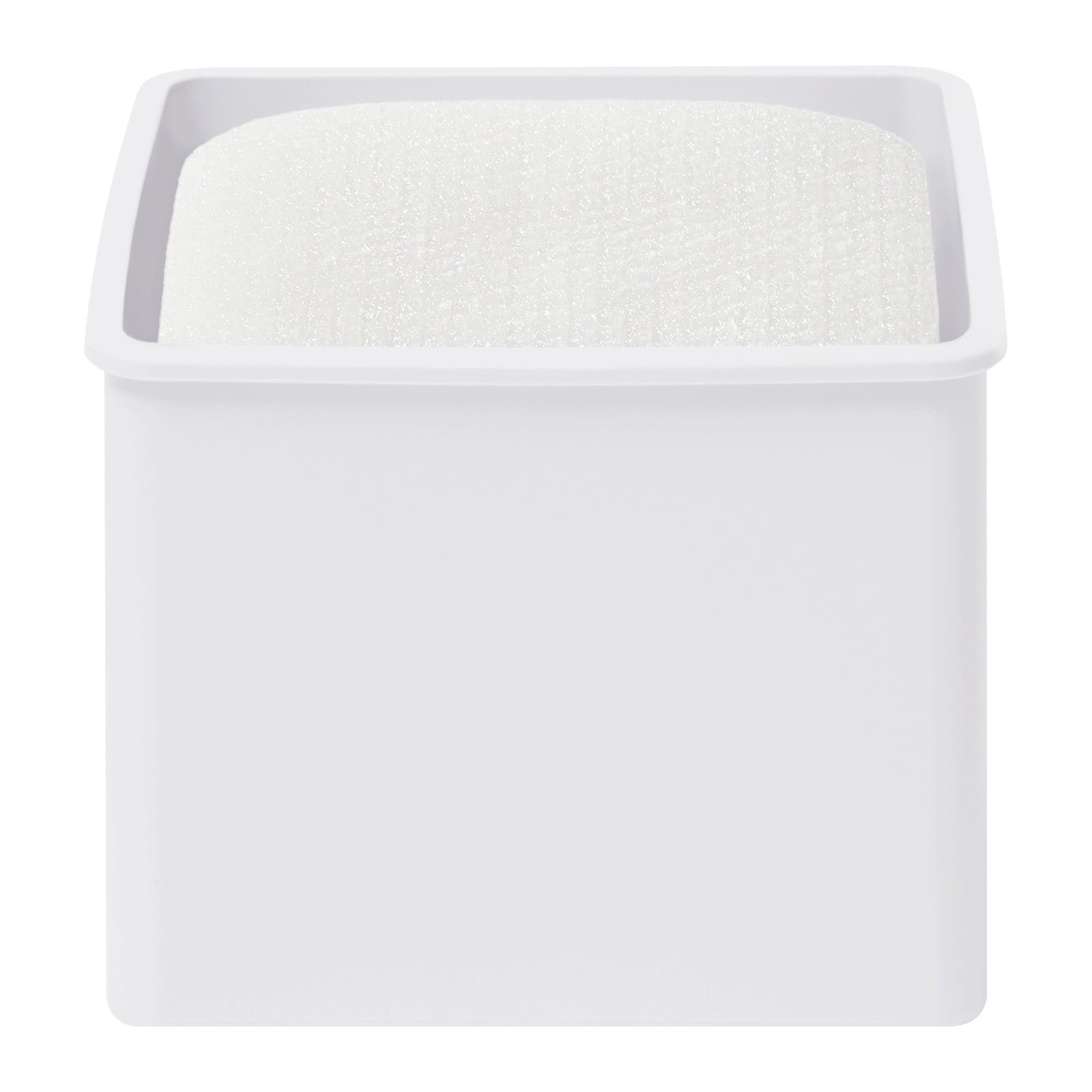 Een witte container met witte, getextureerde pads.
