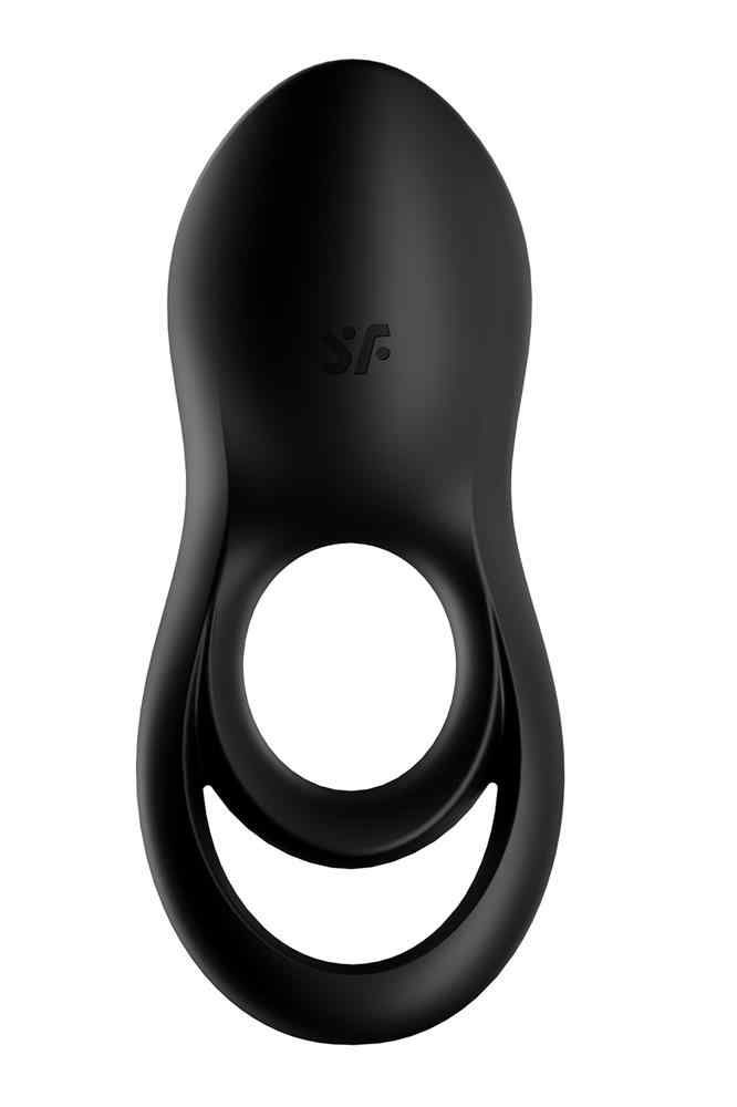 Arrière du Satisfyer Legendary Duo Ring Vibrator noir avec logo.