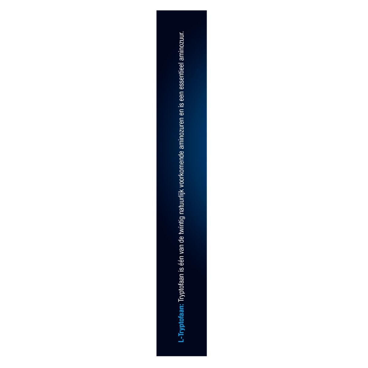 Zijaanzicht van de verpakking van Lucovitaal Melatonine L-Tryptofaan. Blauwe zijkant met tekst.