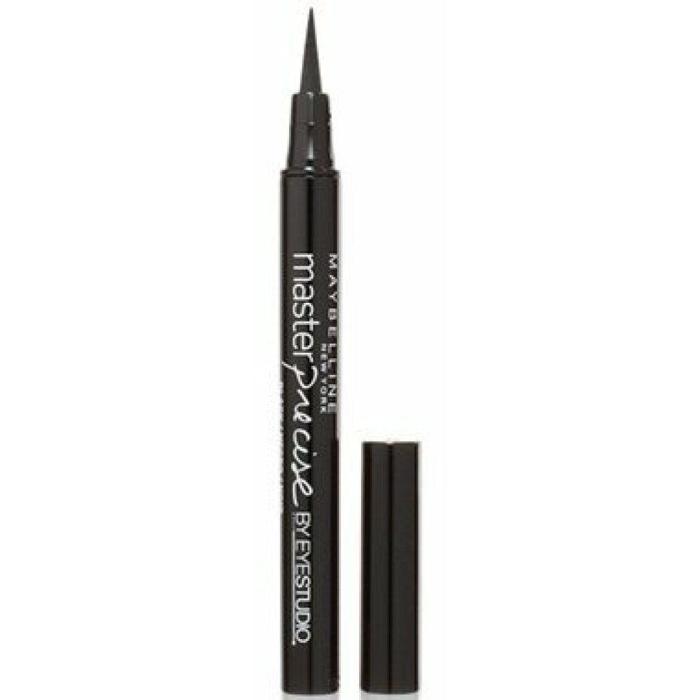 Eyeliner noir avec pointe fine et capuchon noir. Inscription: Maybelline New York Eye Studio Masterprecise.