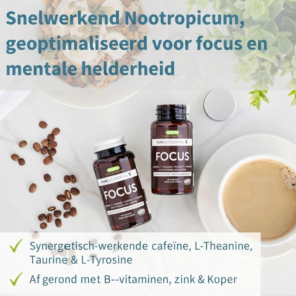 Fles Igennus Focus met cafeïne, L-theanine, taurine, L-tyrosine, B-vitamines, zink, koper.
