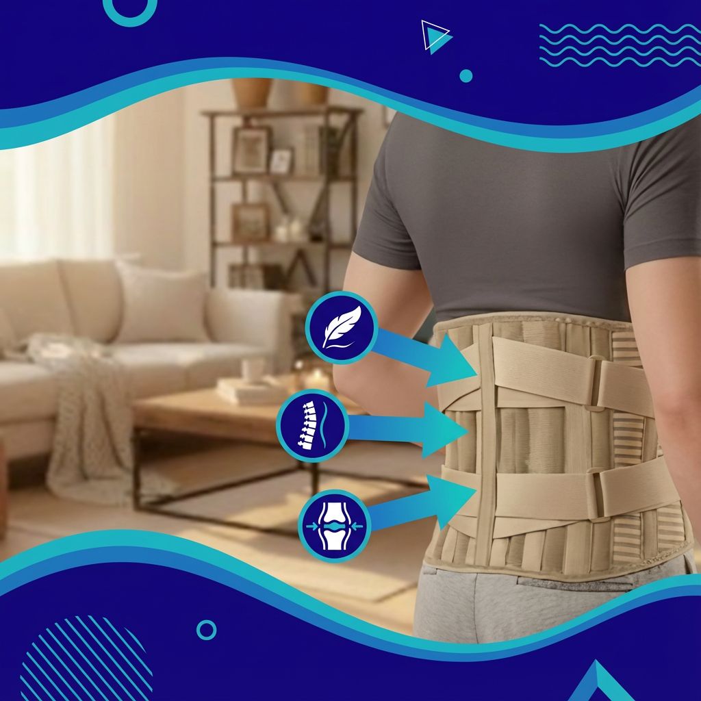 Rugband op rug van persoon. Pijlen geven ondersteuning aan.