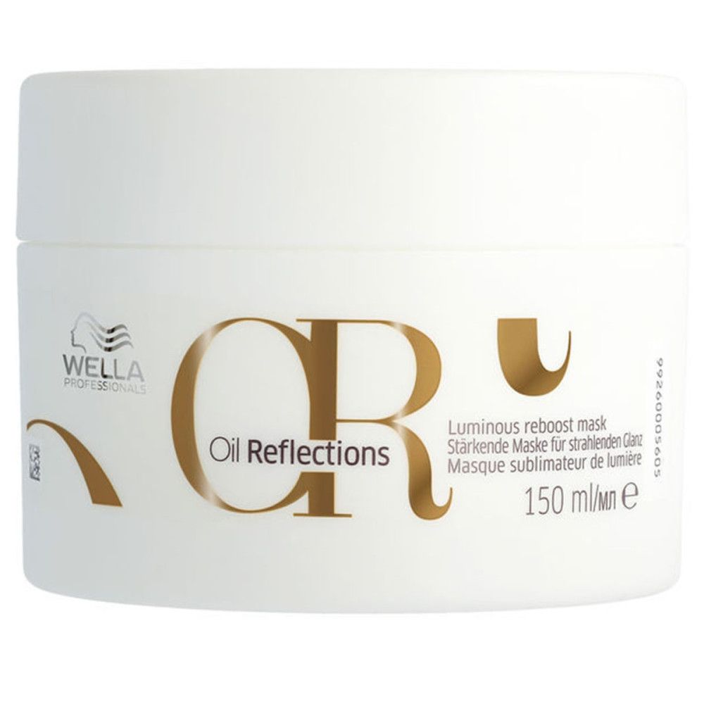 Witte pot met gouden belettering "CR Oil Reflections". Tekst: "Luminous reboost mask". 150 ml.
