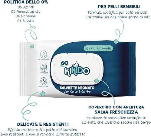 Kikido Coffret Naissance avec 3 lingettes humides, shampoing, nettoyant intime et gel de bain