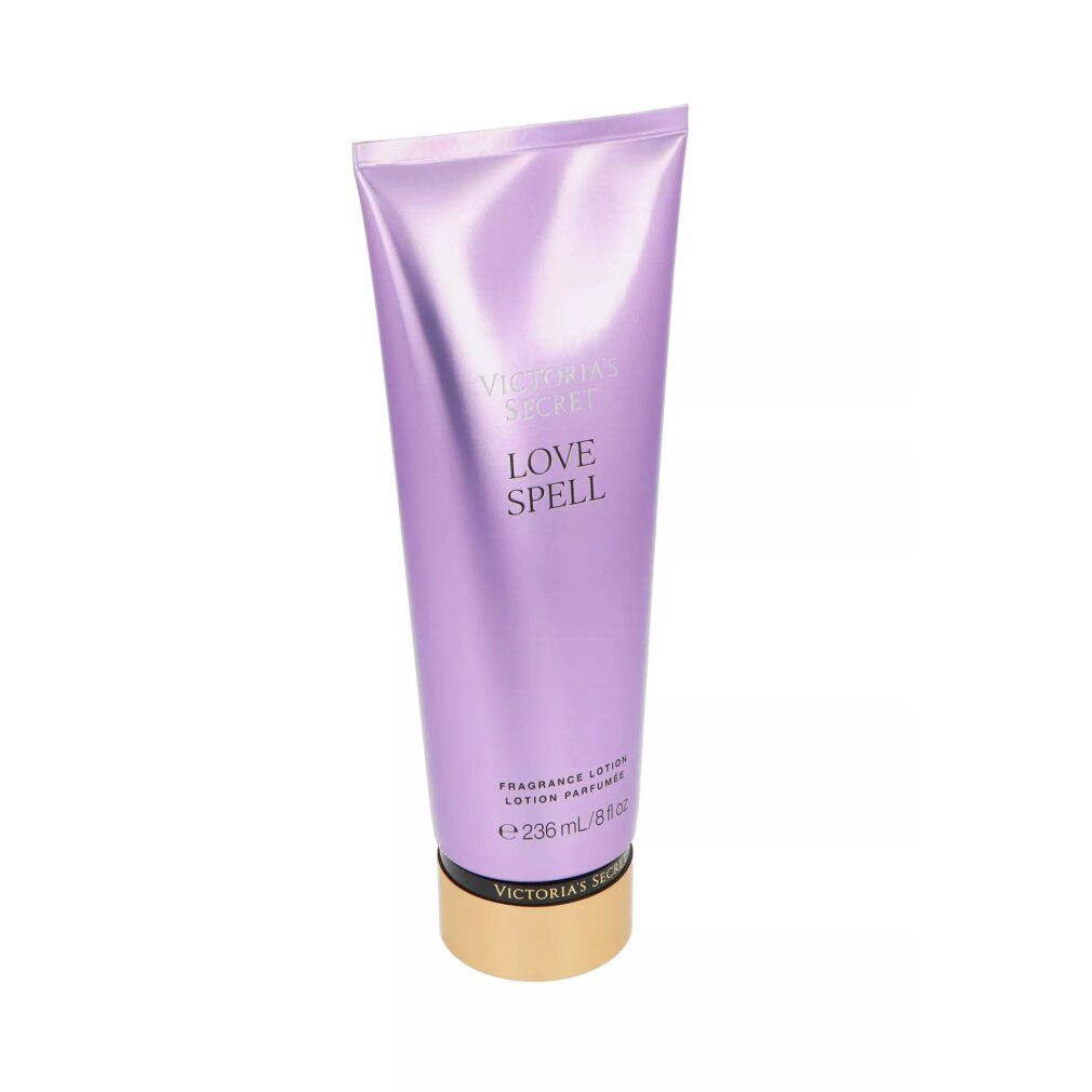 Victoria's Secret Love Spell Geurlotion, paarse tube, gouden schroefdop.