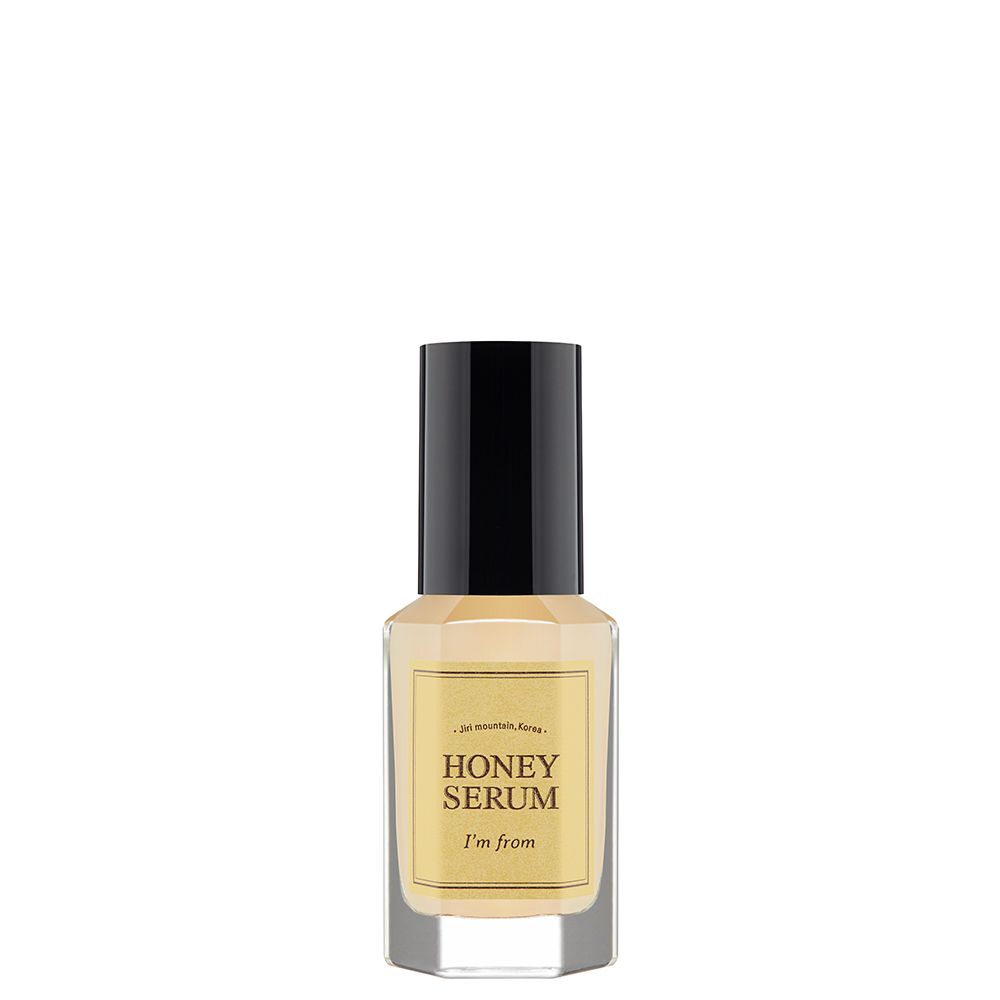 Flacon de sérum, Honey Serum, I'm from. Bouchon noir, étiquette jaune.