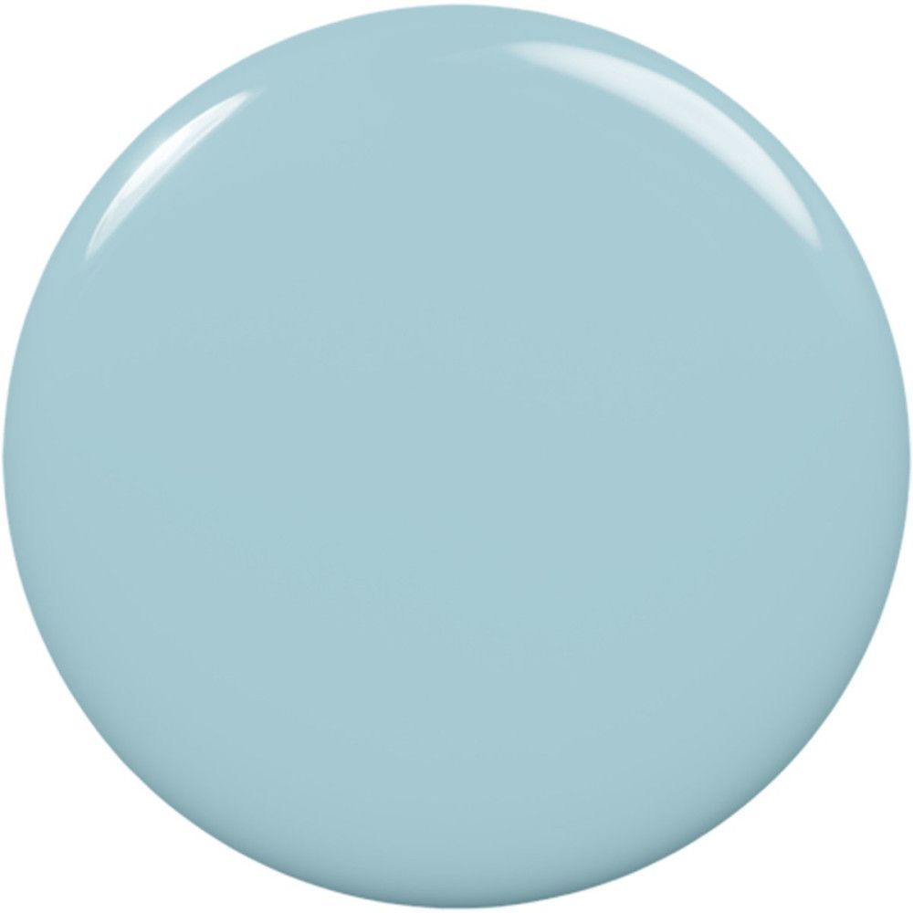 Cirkelvormige, glanzende vlek in lichtblauw. Geen andere details zichtbaar.