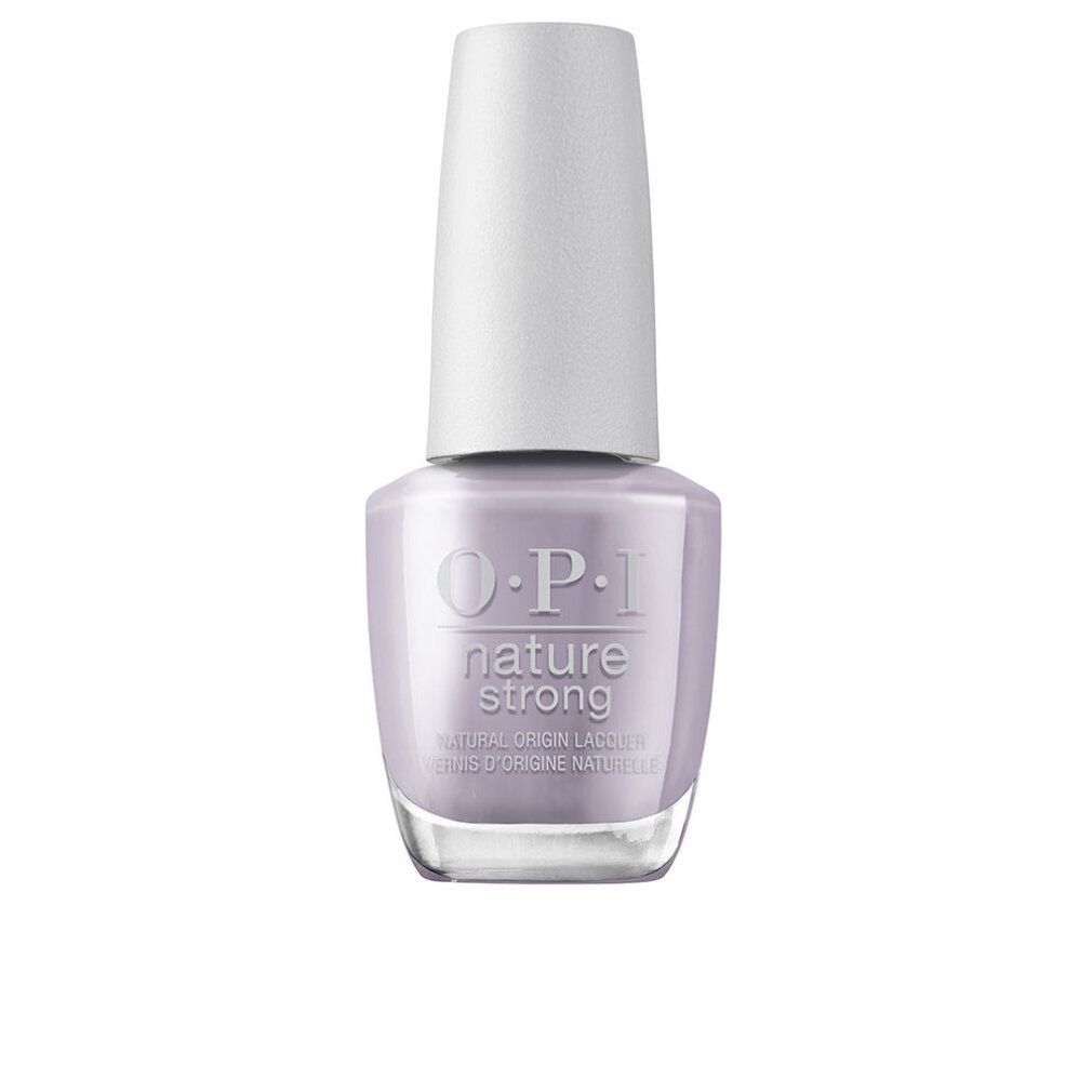 Flacon de vernis à ongles lilas clair, bouchon blanc. O.P.I. nature strong.
