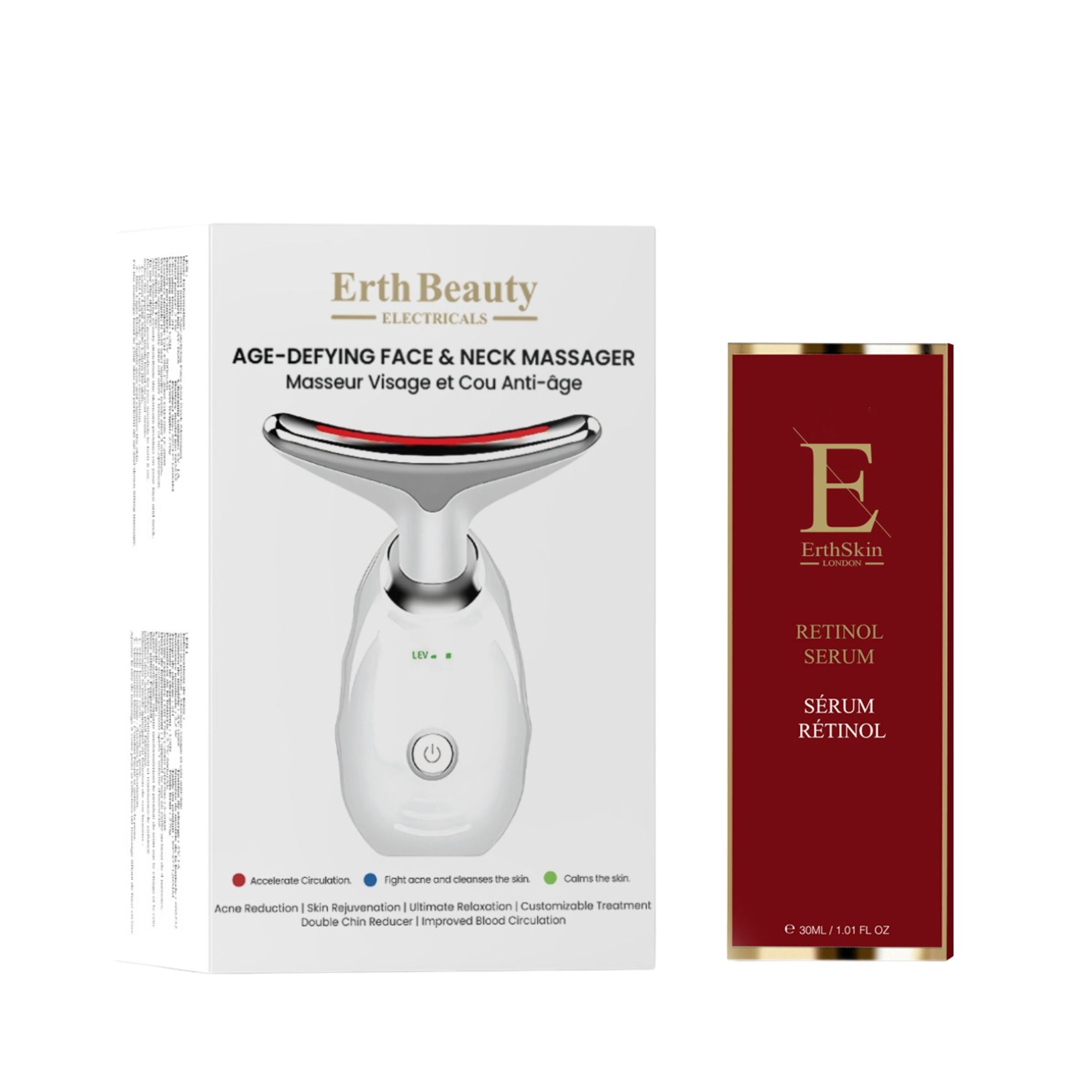 ErthSkin London Appareil Massage Visage Cou Duo Rétinol