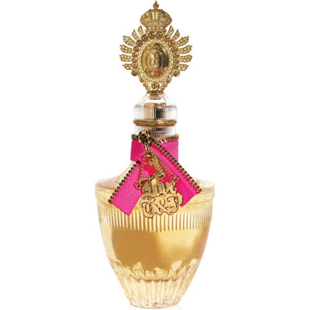 Flacon de parfum Juicy Couture Couture Profumo da Donna avec bouchon doré et ruban rose.