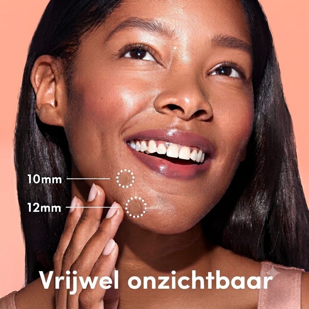 Vrouw met markeringen op de wang (10mm, 12mm).