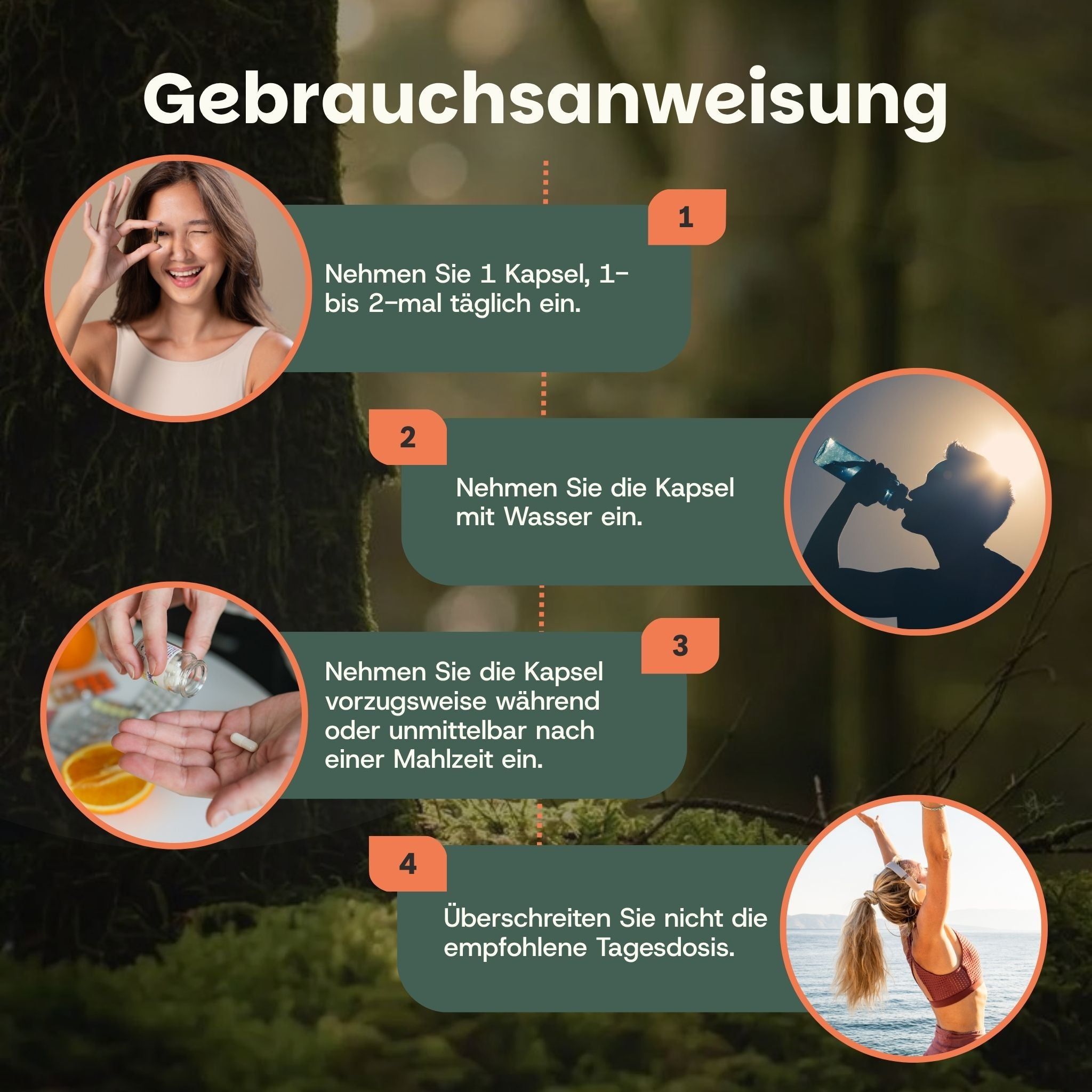 Gebruiksaanwijzing: 1 capsule per dag, innemen met water, met of na de maaltijd. Overschrijd de dagelijkse dosis niet.