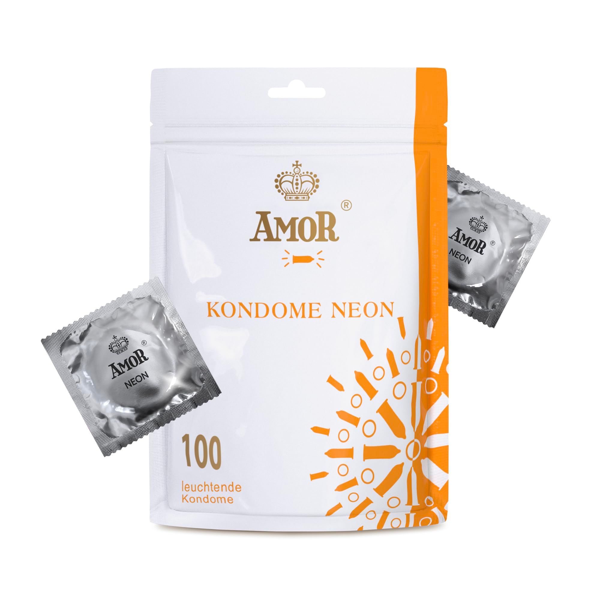 Préservatifs AMOR Neon 100 pièces, lumineux dans le noir.