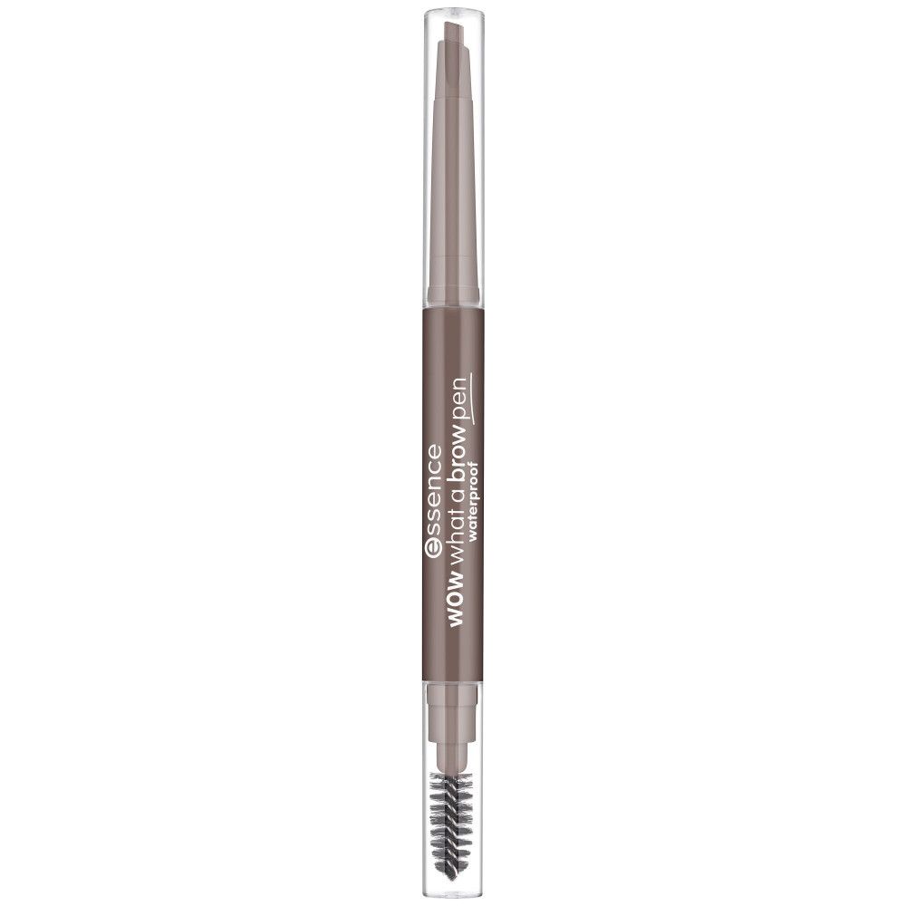 Crayon avec brosse. Inscription: essence WOW what a brow pen waterproof. Capuchon transparent.