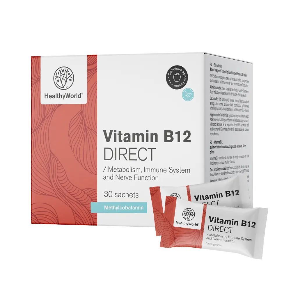 HealthyWorld Vitamine B12 DIRECT 1000 µg - Sticks de poudre goût pomme - 30 pièces
