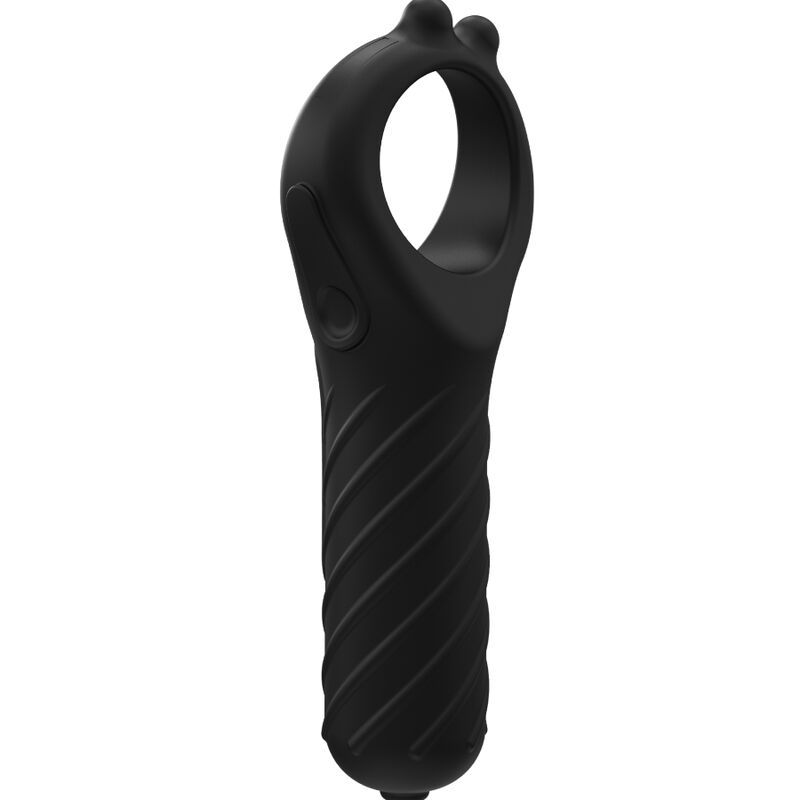 Vue de face du Bathmate Vibe Edge noir avec anneau et manche texturé.