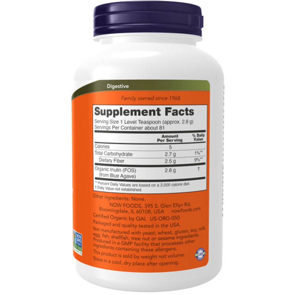 Flacon blanc avec étiquette orange. Texte : "Supplement Facts". Contient des informations nutritionnelles et des ingrédients. Certifications.