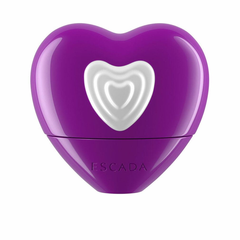 Paarse hartvormige fles met wit hart in het midden. Escada-logo onderaan.