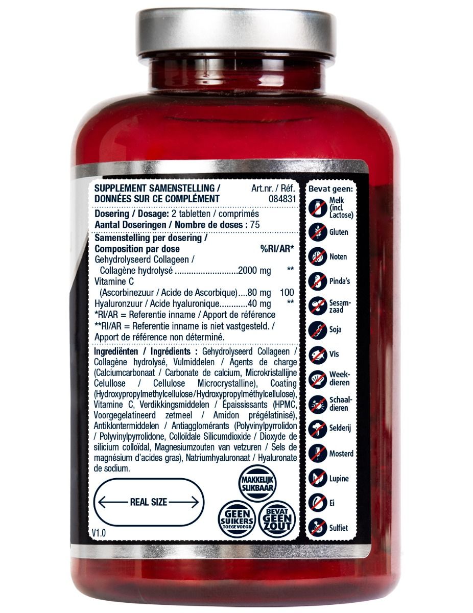 Dos du flacon. Étiquette noire avec informations nutritionnelles et allergènes. Texte en néerlandais et français.