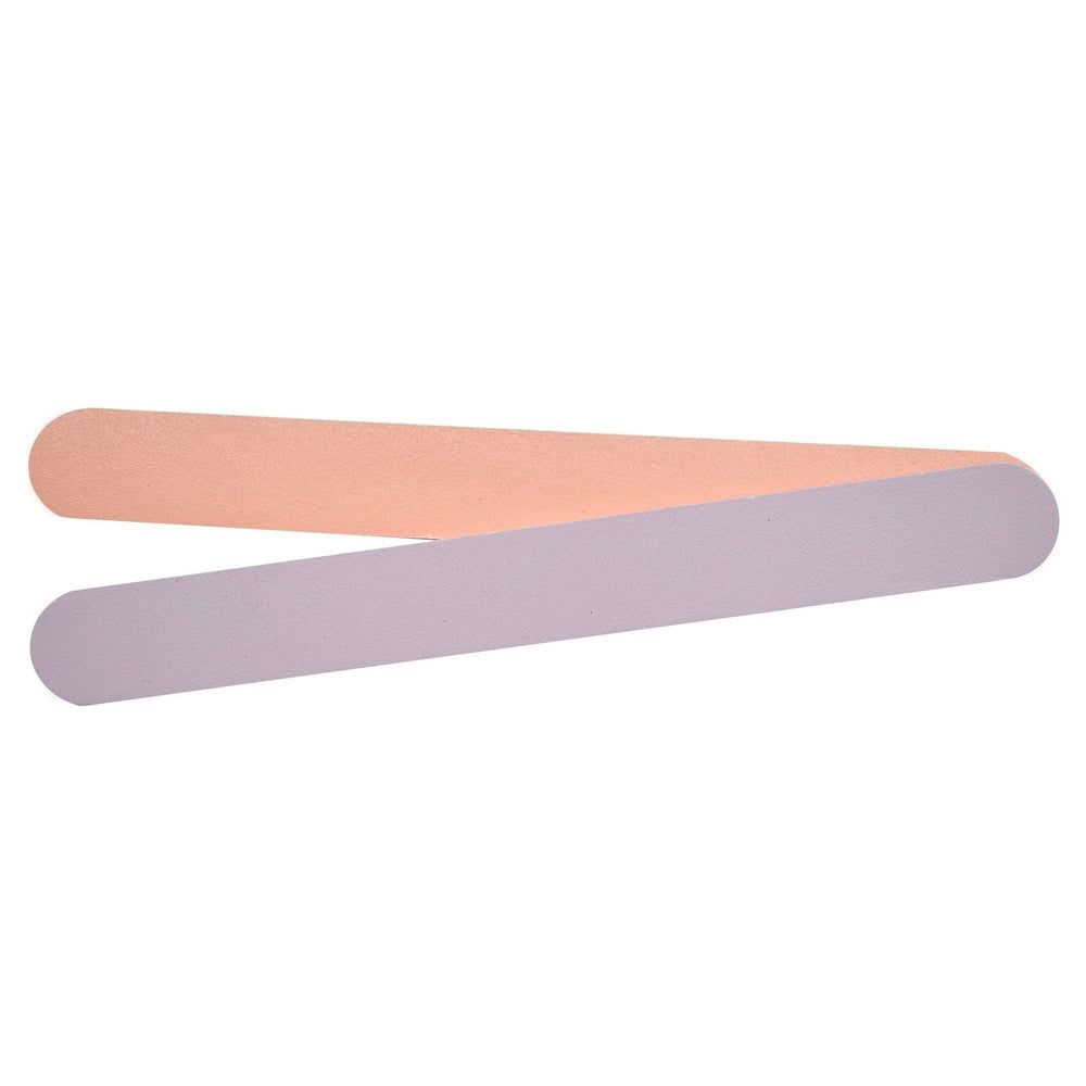 Deux limes à ongles, une rose, une lilas. Extrémités arrondies. Grain 80/120.