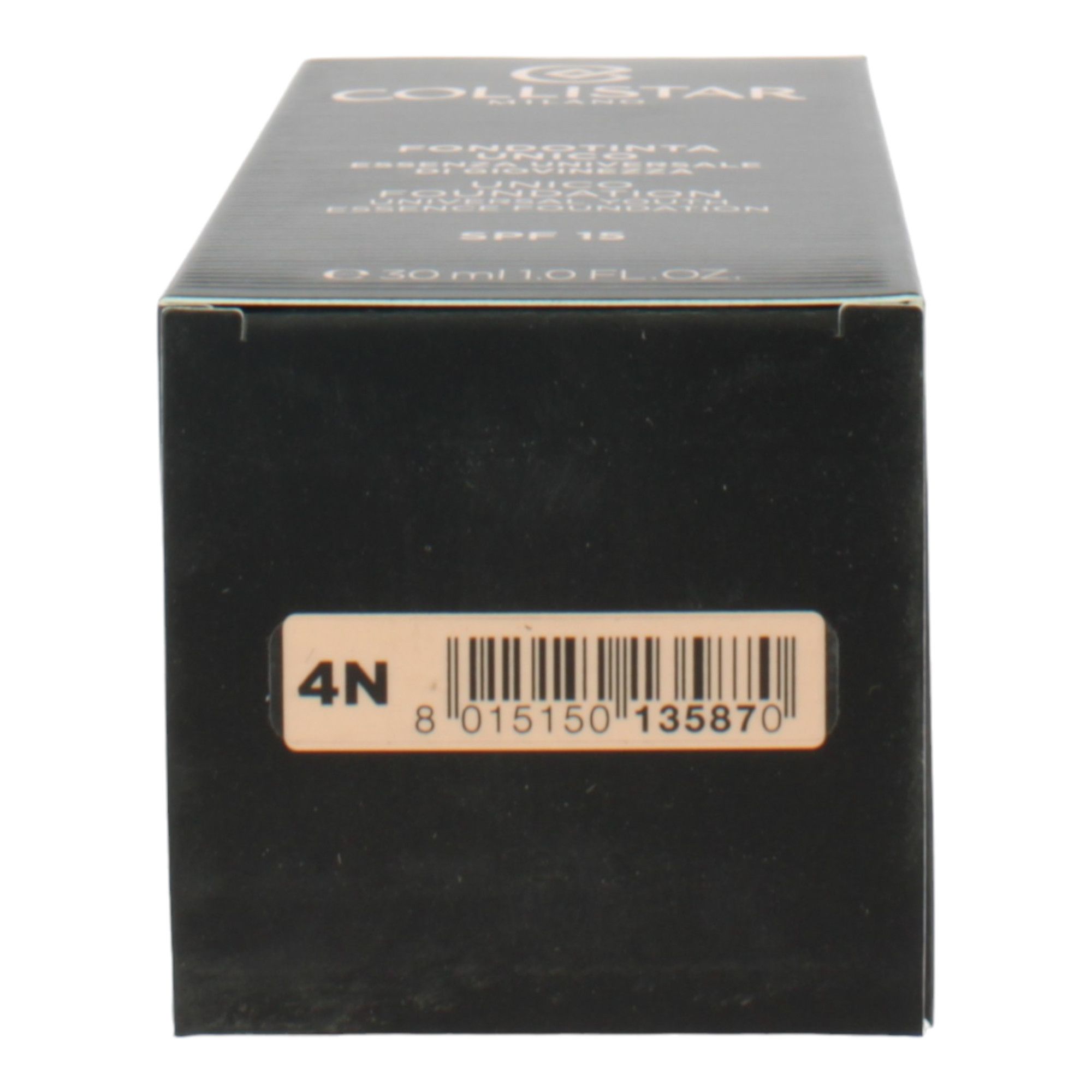 Boîte noire, vue latérale. Code-barres et code couleur 4N.