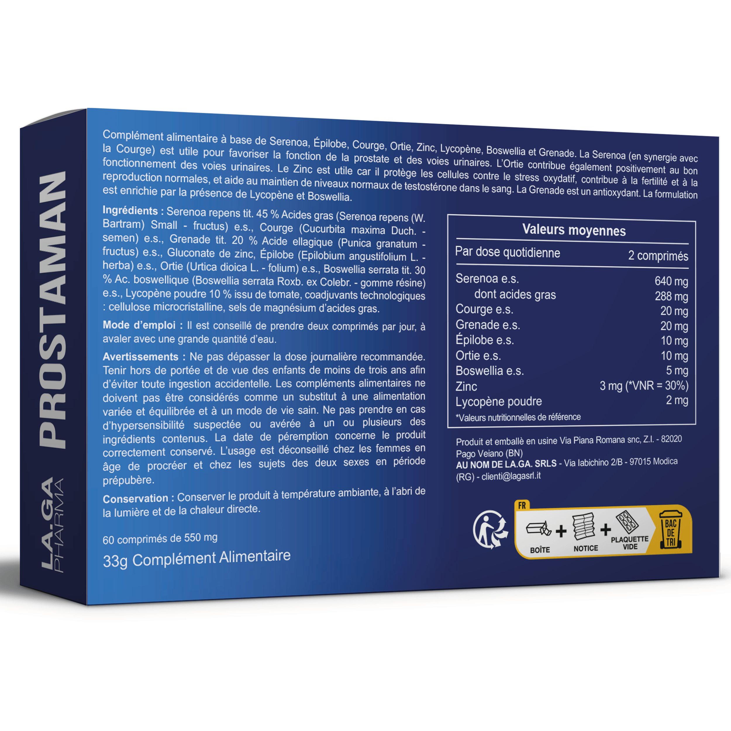 LA.GA© Serenoa Repens: Prostate & Confort. Saw Palmetto, Boswellia, Citrouille et Lycopène.