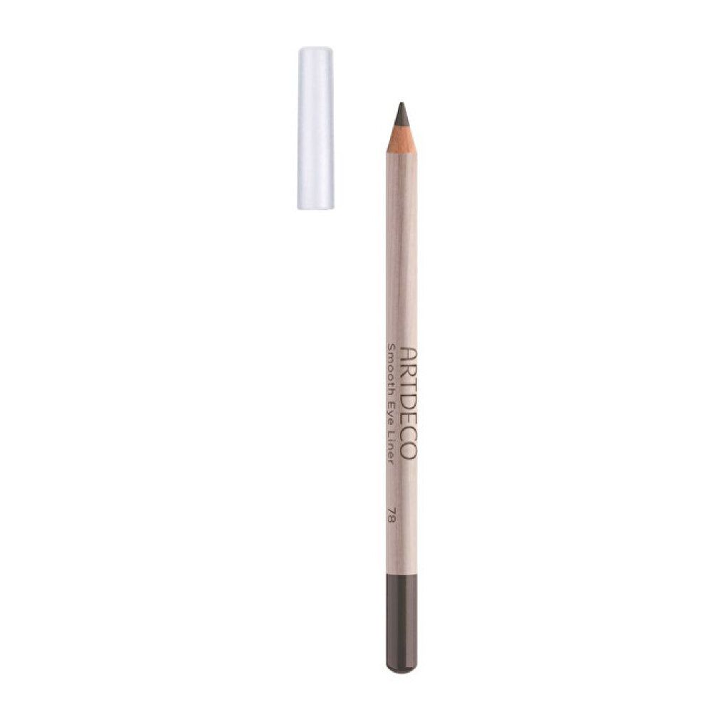 ARTDECO Smooth Eye Liner Gris (N° 78) avec capuchon transparent. Un crayon khôl taillé avec une mine grise et un corps en bois.