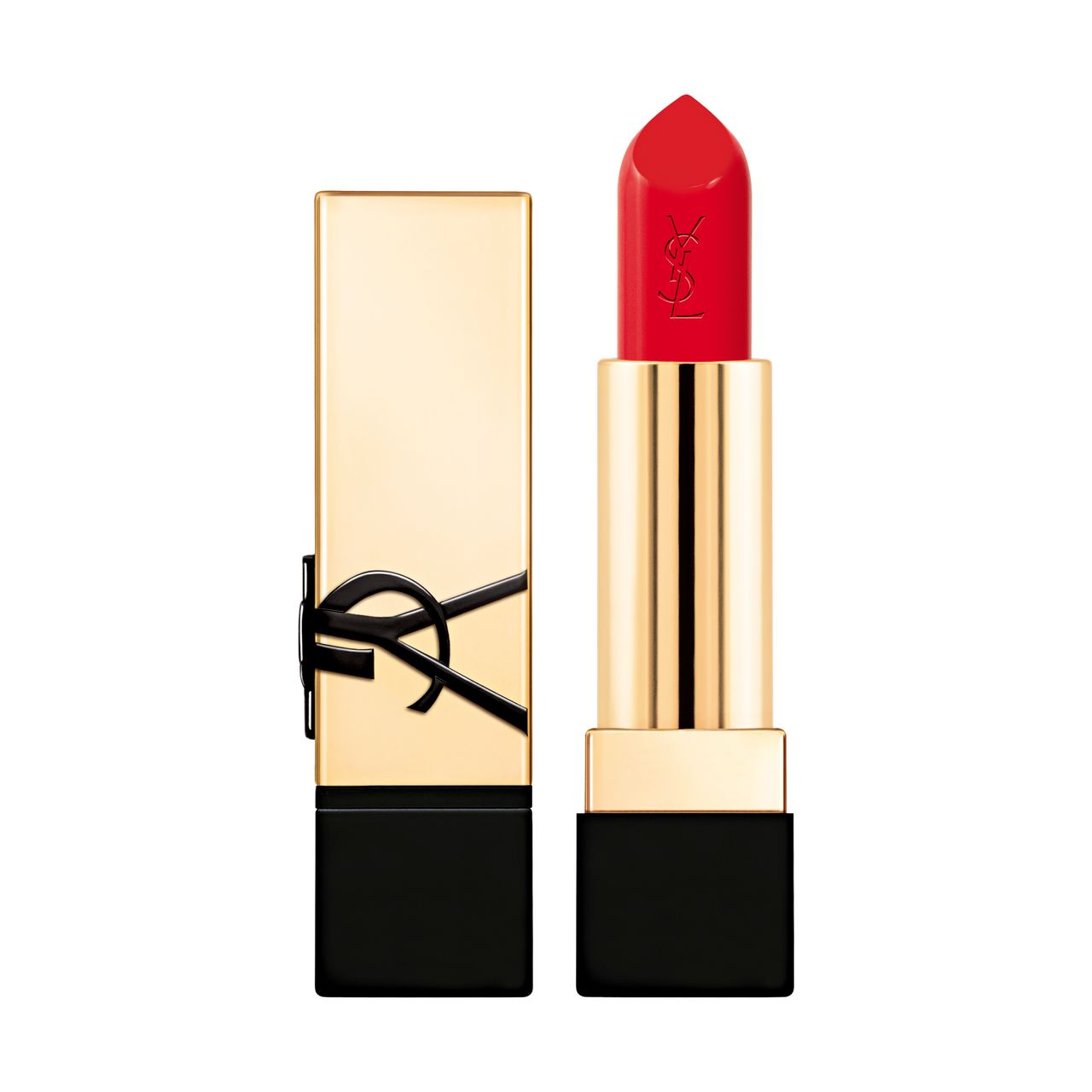 Rouge à lèvres rouge dans un étui doré et noir avec logo YSL.