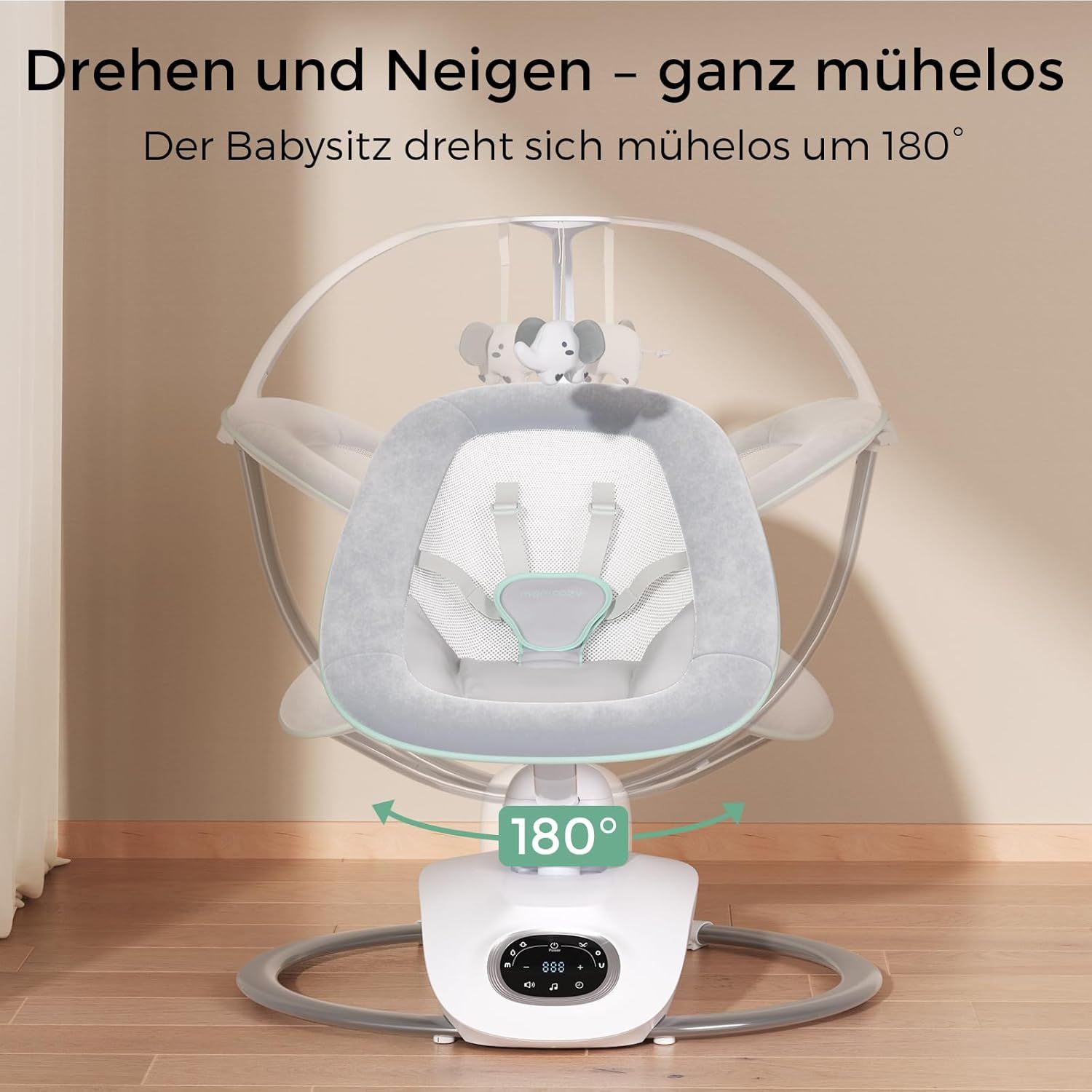 Babywipper draait 180 graden, kantelbaar.