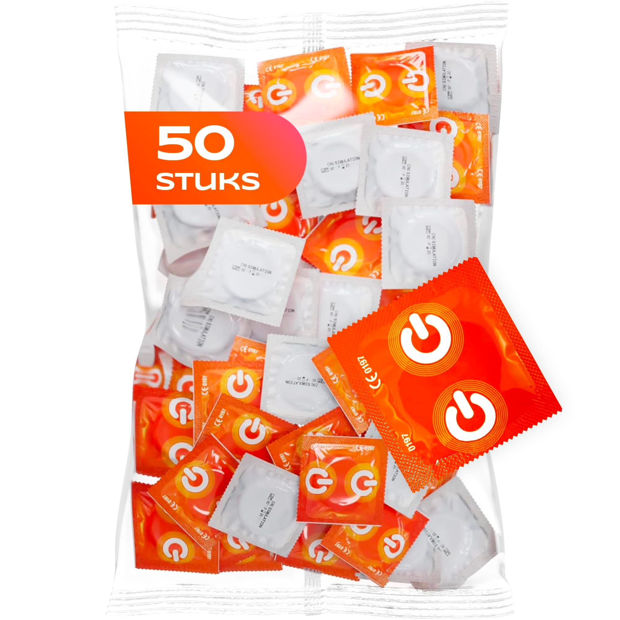 ON) Condoms, verkrijgbaar in verpakkingen van 3, 30, 50, 100 stuks.