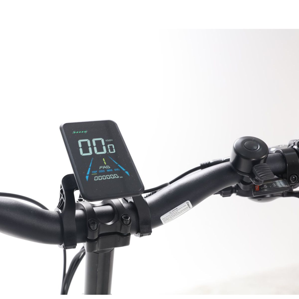 Stuur met display. Toont snelheid, PAS en andere informatie. Zwarte bel.