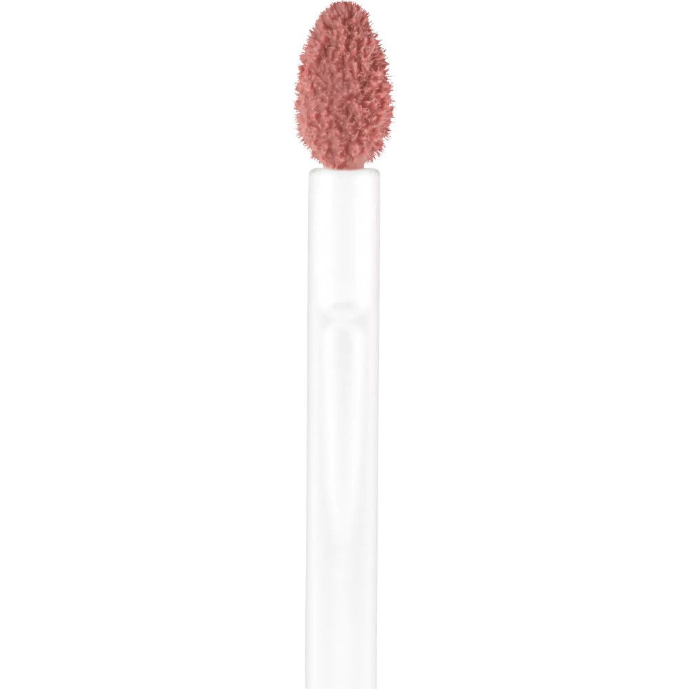 Lipgloss applicator. Witte steel met roze, gevlokte applicator. Detailopname.