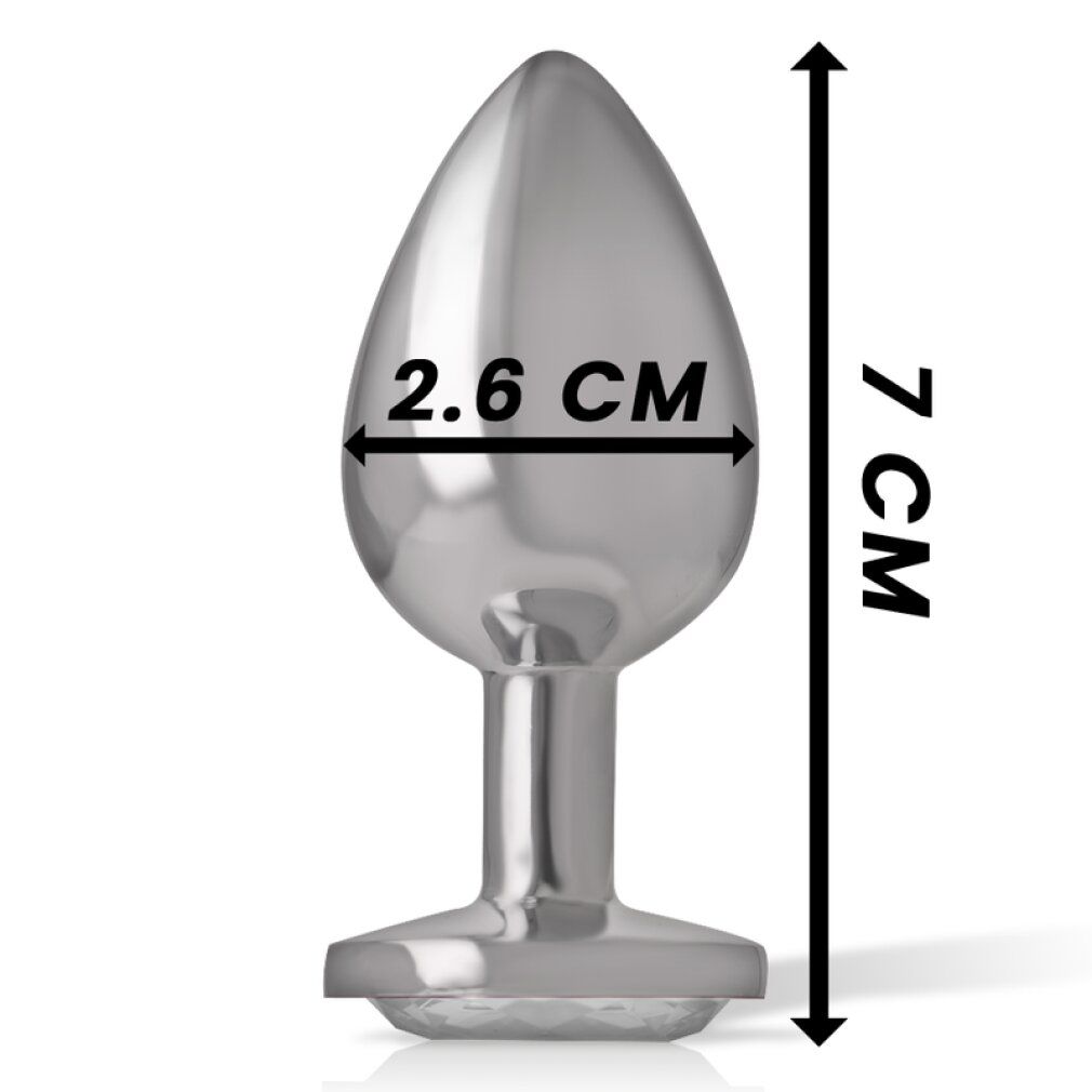 Plug anal en métal. Tête en forme de goutte, 7 cm de long, 2,6 cm de large.