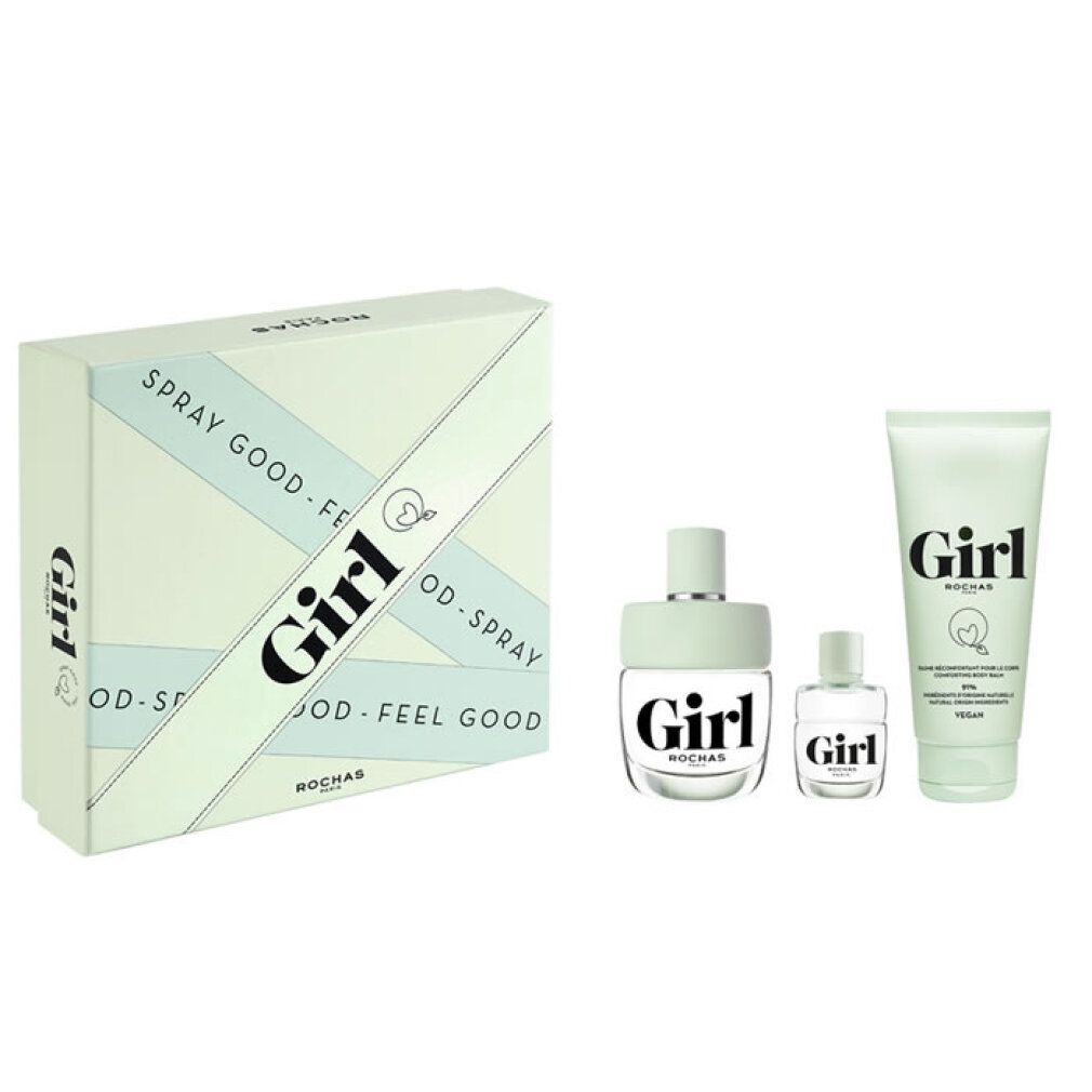 Rochas Girl Set: Eau de Toilette flesje, klein flesje en peeling-gel tube.