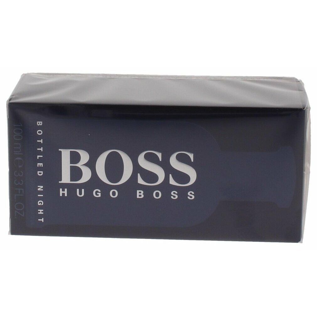 Emballage. Logo BOSS HUGO BOSS. Texte "BOTTLED NIGHT". 100ml. Eau de Toilette Spray.