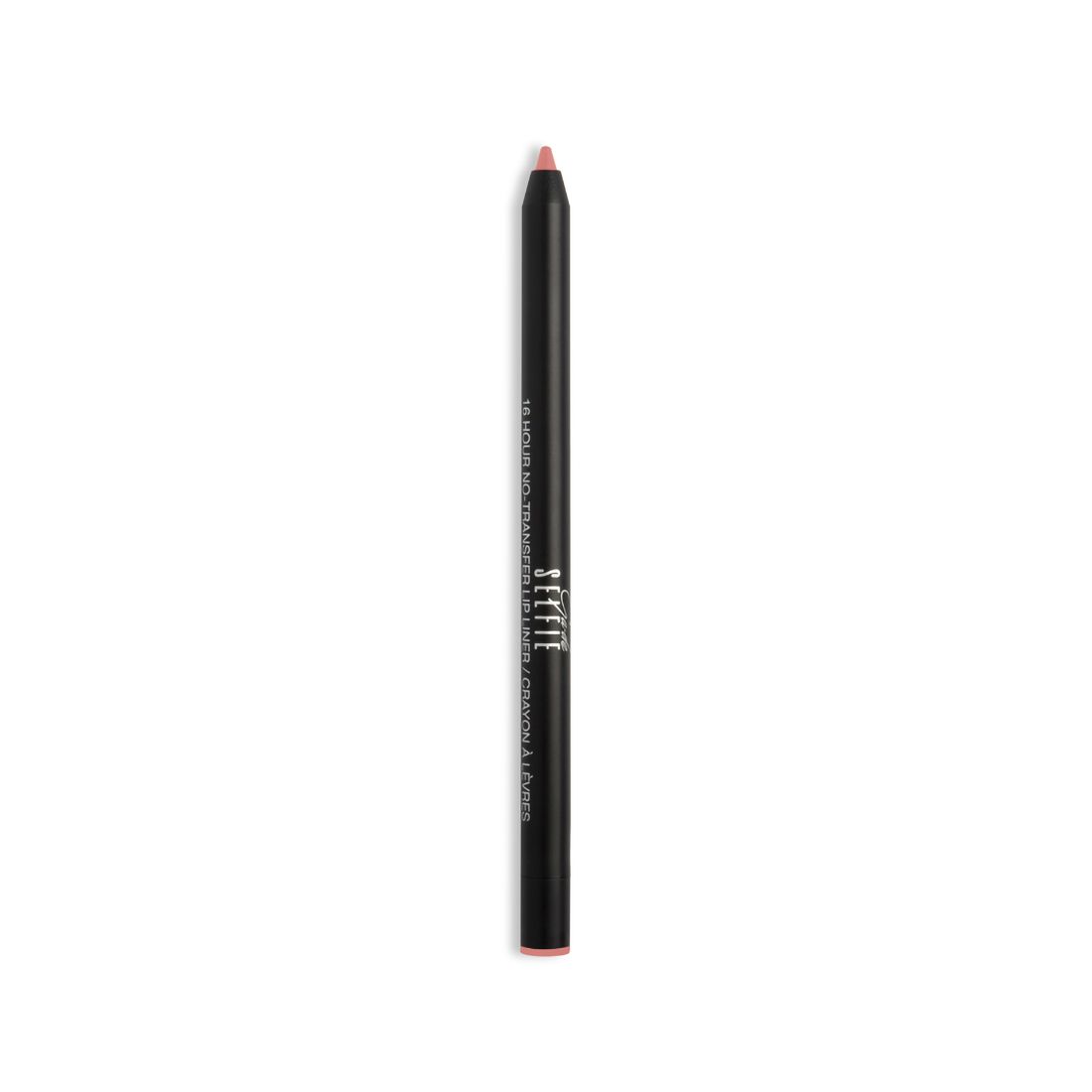 Zwarte lipliner met roze punt. Opschrift "SELFIE".
