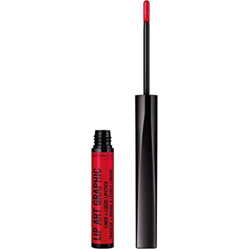 Rimmel Lip Art Graphic Liner rood met applicator en geopende verpakking.