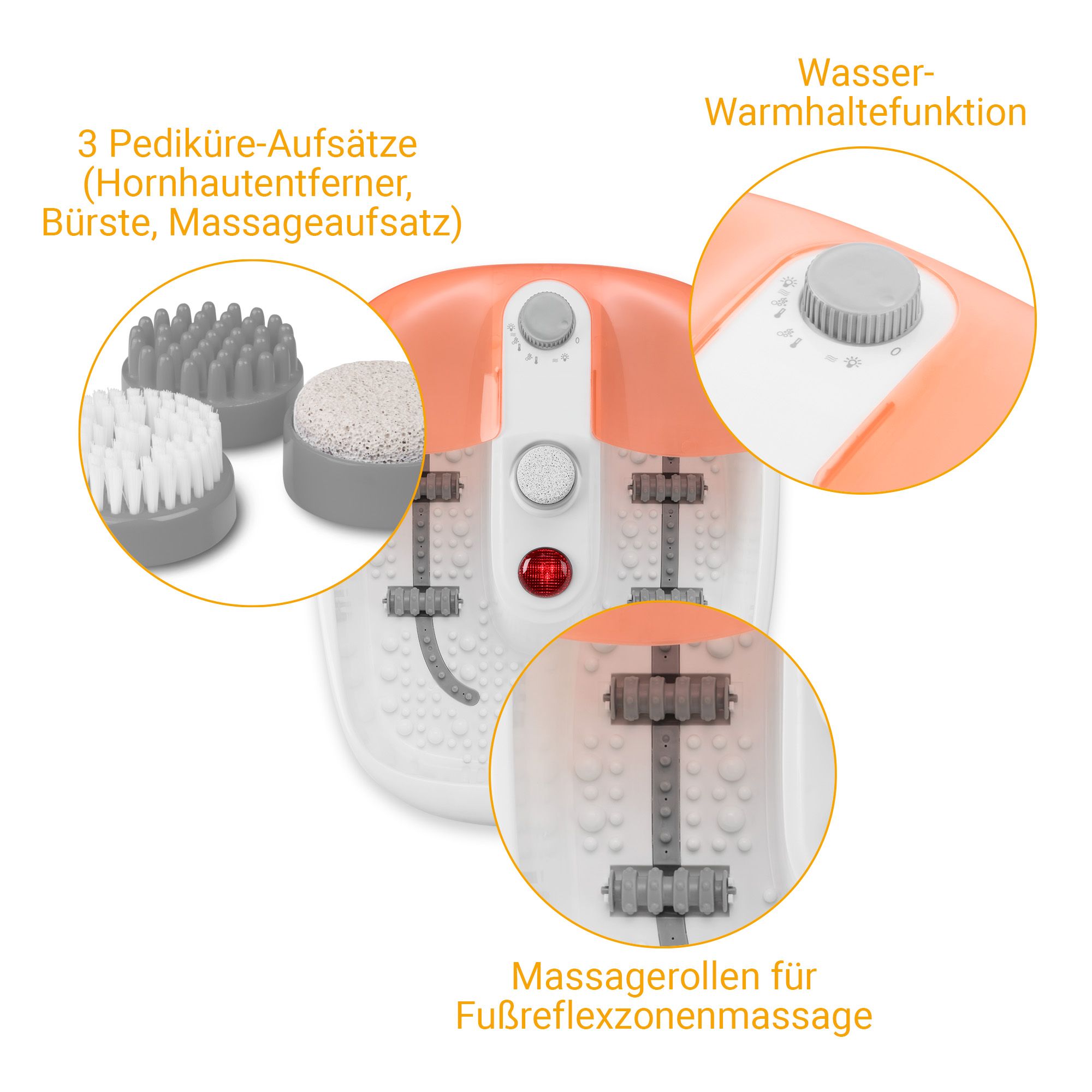 Medisana voetbad met 3 pedicure-opzetstukken: eeltverwijderaar, borstel, massage.