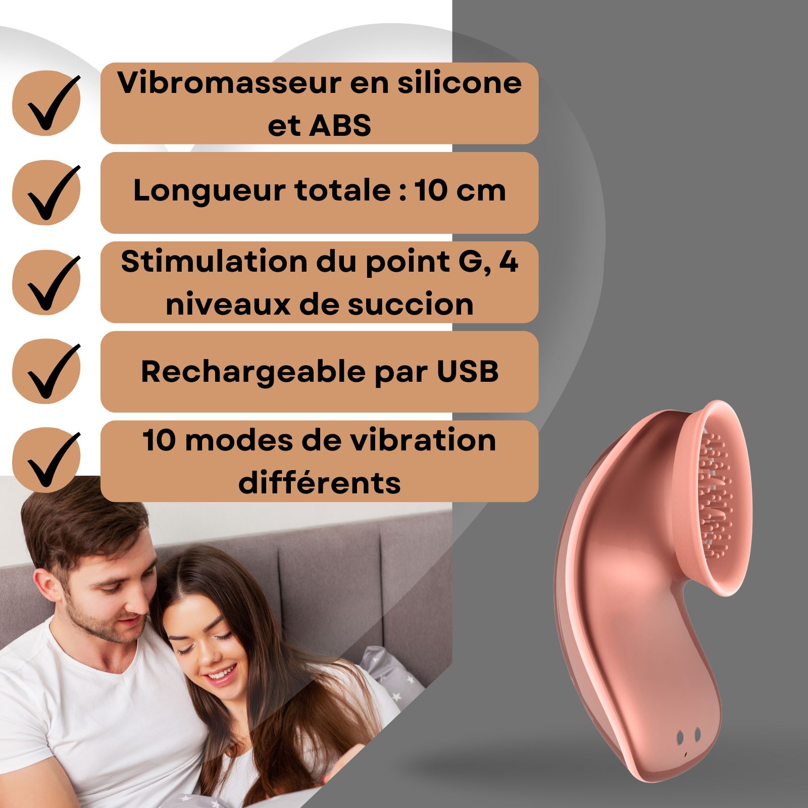 Vibrateur rose avec ventouse, longueur totale 18 cm.