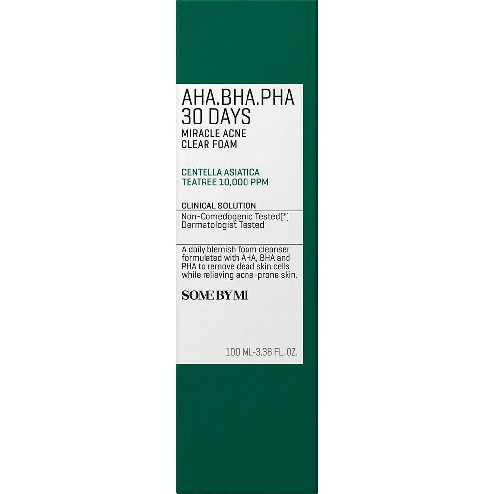 Emballage de la mousse nettoyante SOMEBYMI AHA-BHA-PHA Miracle Acne Clear. 100 ml. Solution clinique, non comédogène.